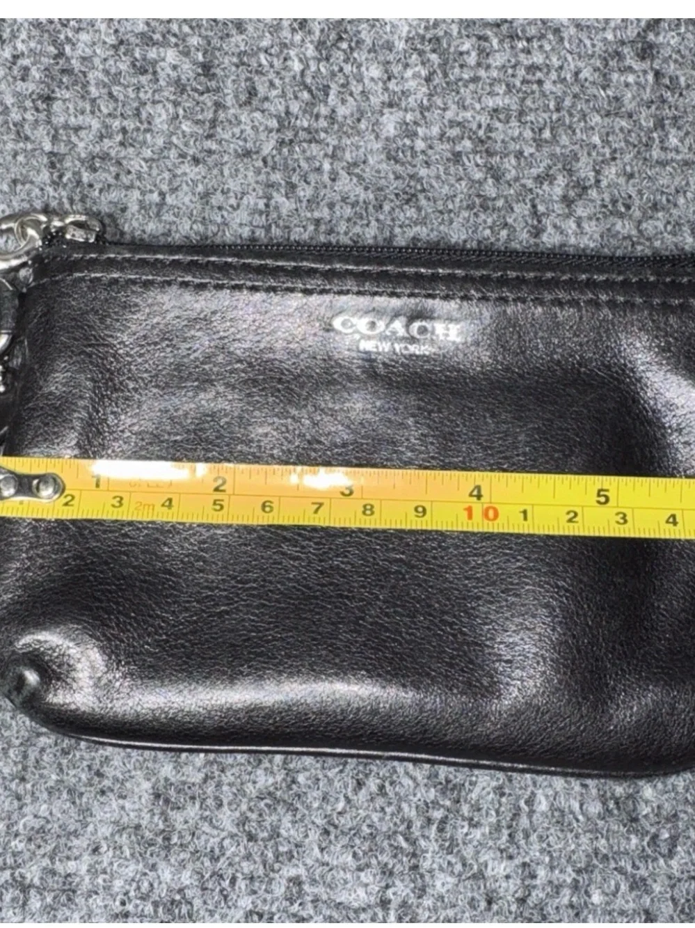 Coach Black Leather Wristlet Clutch with Logo Tag